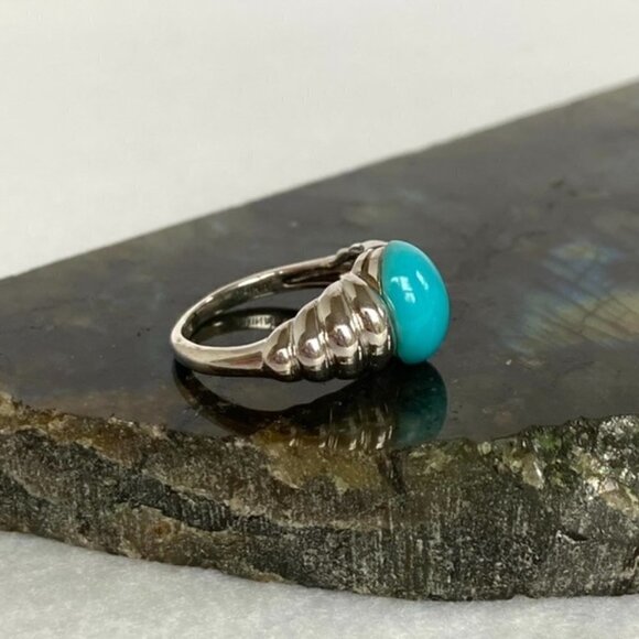 Sterling Silver 925 Modernist Oval Faux Turquoise Tapered Shank Ring Sz 5.25 - Picture 3 of 16